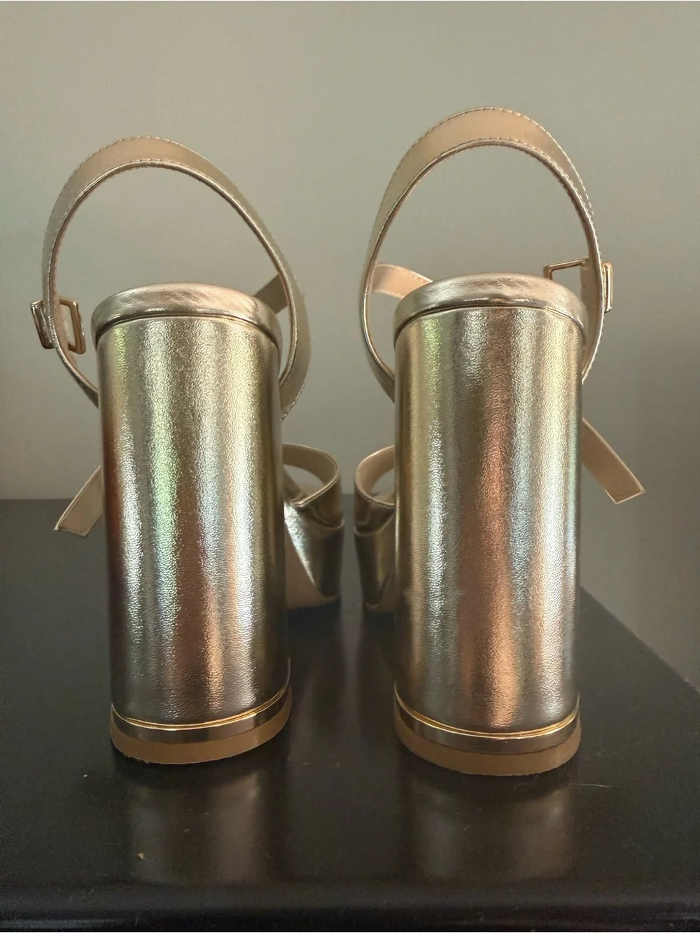 Metallic Gold Platform Block Heel Sandals - Women